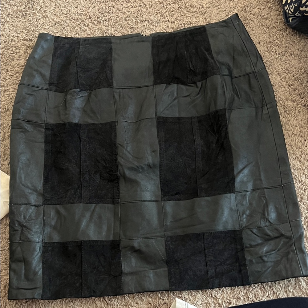 Alfani Black Patchwork Leather Skirt